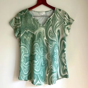 Thyme & Honey Green White Marble Abstract Swirl Tee Shirt
